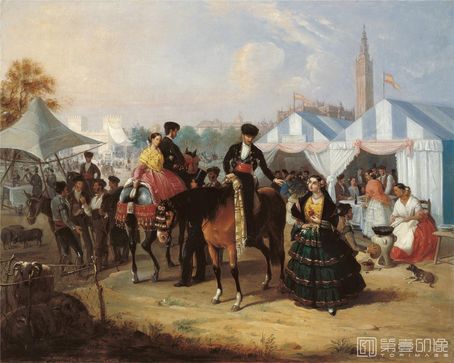 油画-西班牙喀门蒂森美术馆藏画-Manuel Cabral Aguado Bejarano At the Seville Fair-120